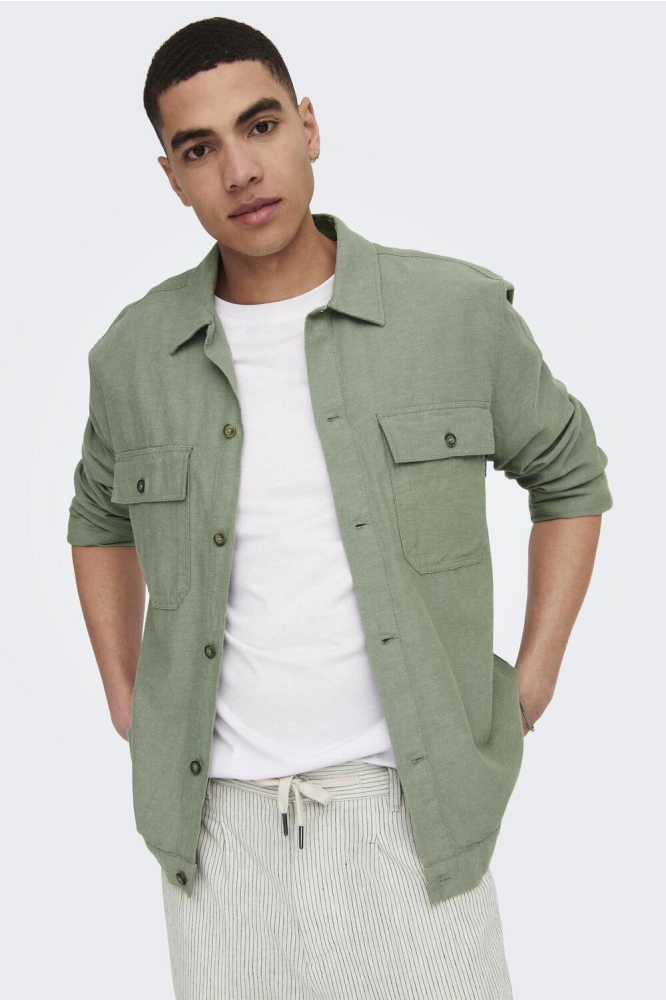 Only & Sons groene heren overhemd | Model vooraanzicht