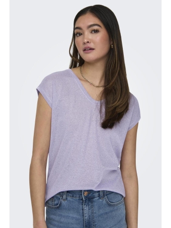 Only T-shirt ONLSILVERY S/S V NECK LUREX TOP JRS 15136069 Purple Rose