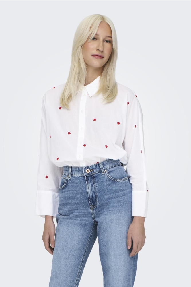 ONLNEW LINA GRACE LS EMB SHIRT NOOS 15283743 BRIGHT WHITE/HEART