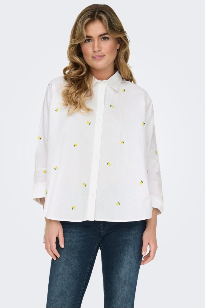 ONLNEW LINA GRACE LS EMB SHIRT NOOS 15283743 BRIGHT WHITE/LEMON