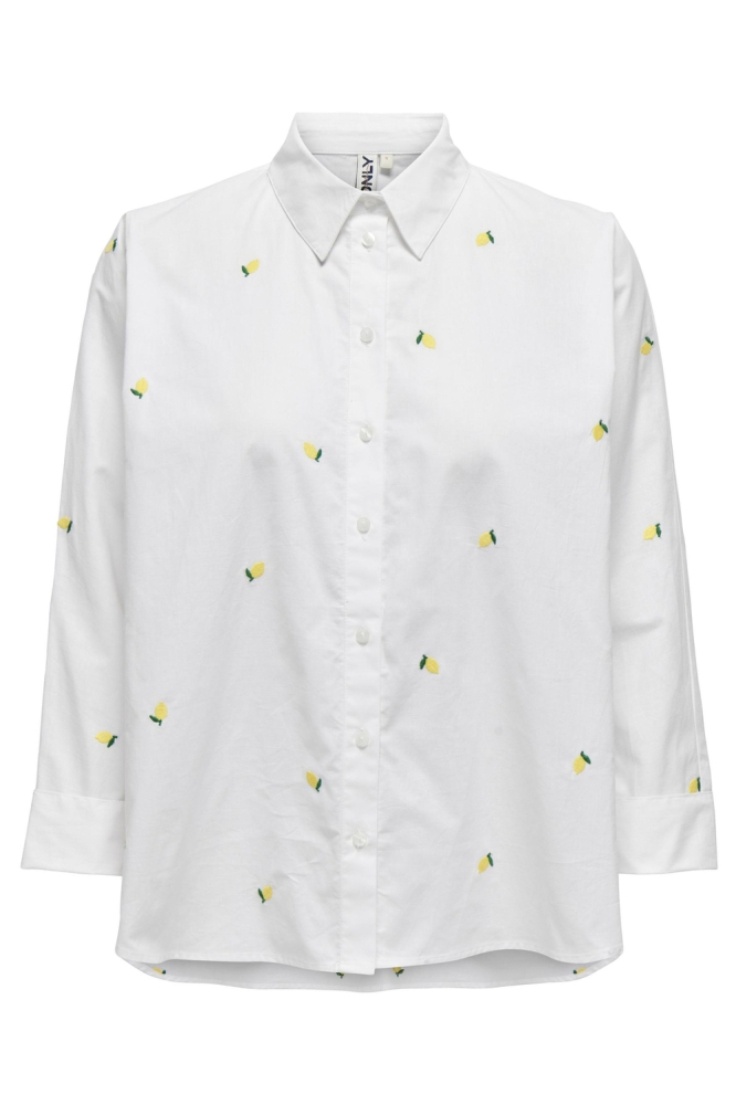 ONLNEW LINA GRACE LS EMB SHIRT NOOS 15283743 BRIGHT WHITE/LEMON