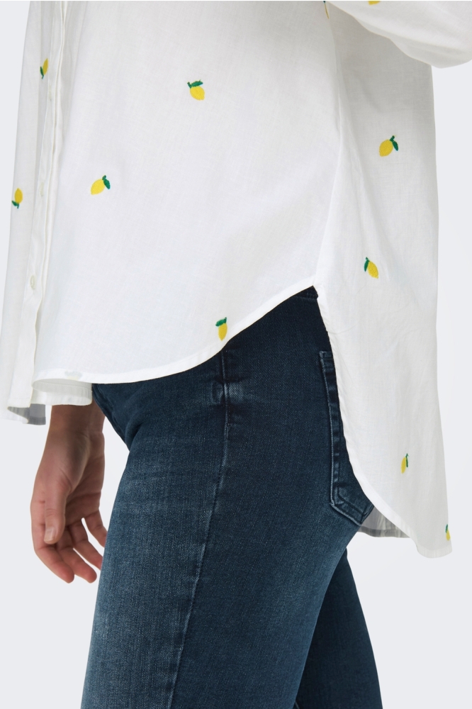 ONLNEW LINA GRACE LS EMB SHIRT NOOS 15283743 BRIGHT WHITE/LEMON