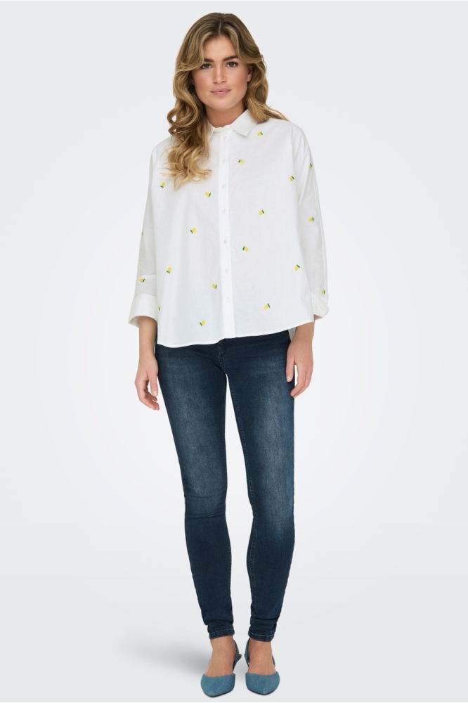 ONLNEW LINA GRACE LS EMB SHIRT NOOS 15283743 BRIGHT WHITE/LEMON