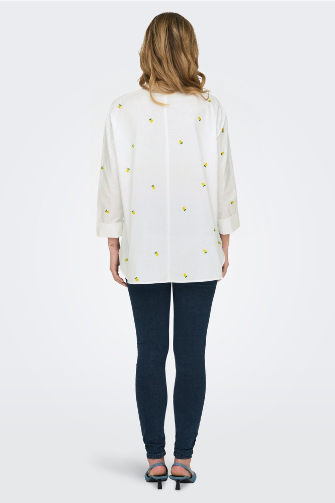 ONLNEW LINA GRACE LS EMB SHIRT NOOS 15283743 BRIGHT WHITE/LEMON