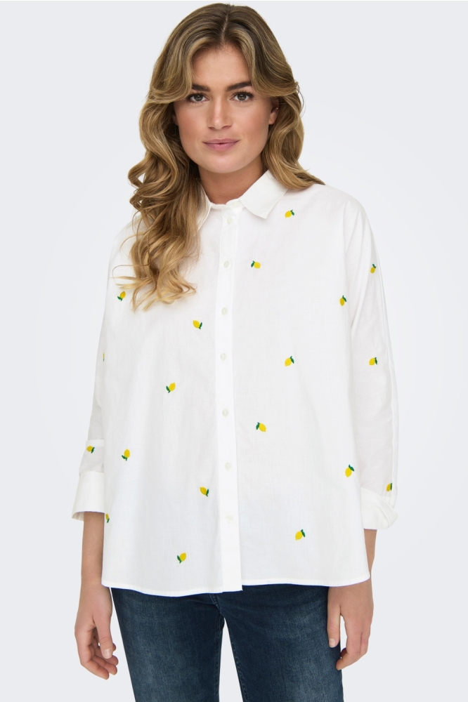 ONLNEW LINA GRACE LS EMB SHIRT NOOS 15283743 BRIGHT WHITE/LEMON