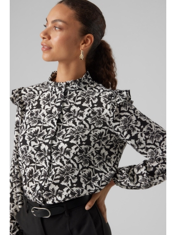 Vero Moda Blouse VMSOPHIA L/S FRILL SHIRT WVN BOO 10299691 Black/WHITE FLOR