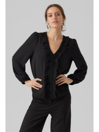 Vero Moda Blouse VMCAREN L/S V-NECK TOP WVN BTQ 10294257 Black