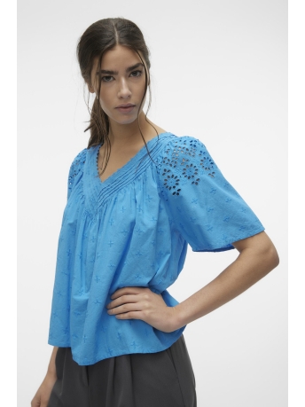 Vero Moda T-shirt VMKAFFA S/S V-NECK TOP WVN BTQ 10309014 IBIZA BLUE