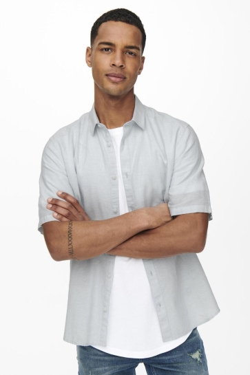 Only & Sons Overhemd ONSCAIDEN SS SOLID LINEN SHIRT NOOS 22009885 CASHMERE BLUE