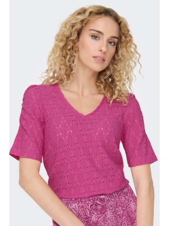 Only T-shirt ONLROSA S/S V-NECK PUFF TOP JRS 15320640 RASPBERRY ROSE