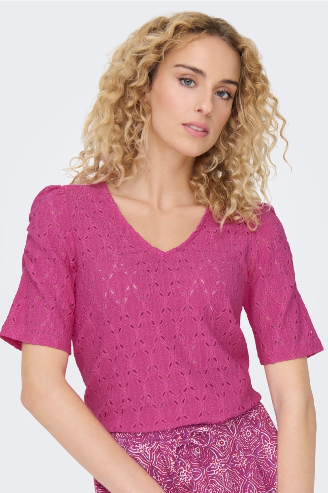 ONLROSA S/S V-NECK PUFF TOP JRS 15320640 RASPBERRY ROSE