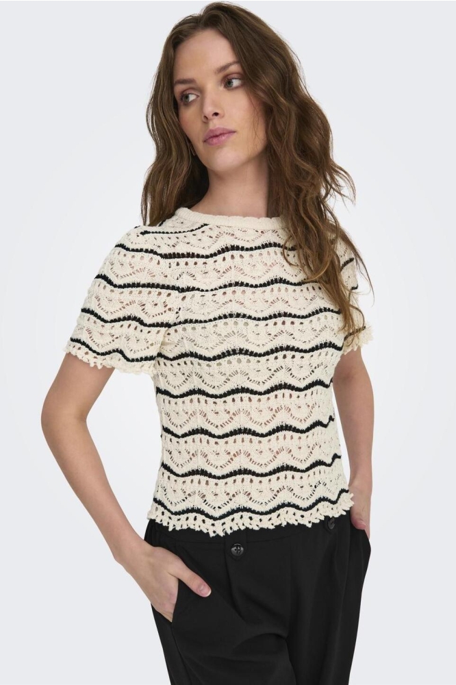 ONLANNASOFIA LIFE SS STRIPE O-NECK 15318123 Birch/Black