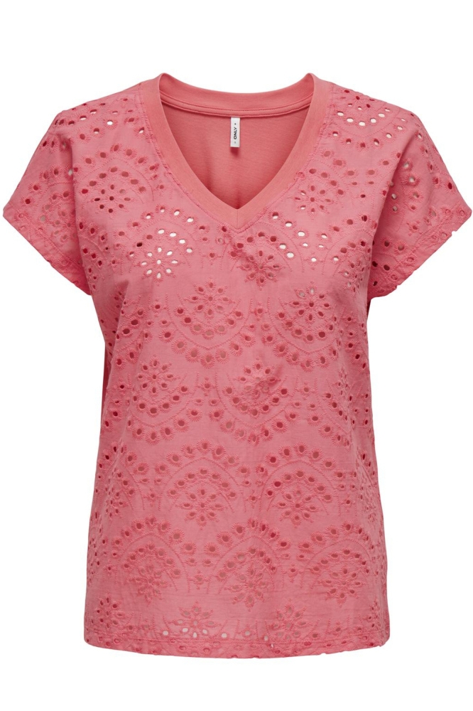 ONLLULU LIFE S/S V-NECK TOP BOX JRS 15324523 CORAL PARADISE/BRODERIE