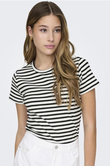 Jacqueline de Yong T-shirt JDYSOLAR S/S O NECK TOP JRS NOOS 15314449 Cloud Dancer/BLACK