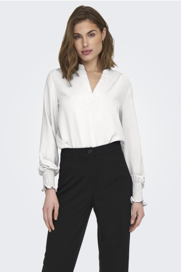 Only Blouse ONLMETTE V-NECK LS SMOCK TOP NOOS W 15284309 CLOUD DANCER