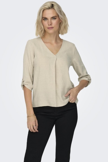 Jacqueline de Yong Blouse JDYSAY 3/4 LINEN V-NECK TOP WVN DIA 15317390 Oatmeal/MELANGE