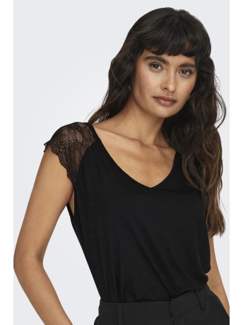 Only T-shirt ONLPETRA S/S LACE MIX TOP JRS NOOS 15315803 Black