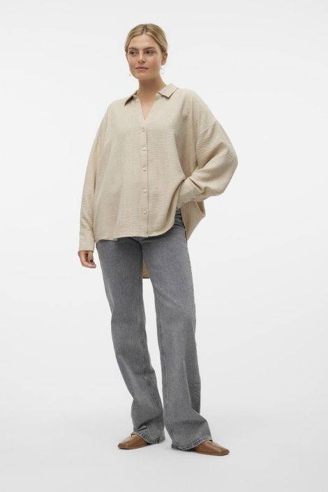 Vero Moda taupe dames blouse | Model vooraanzicht