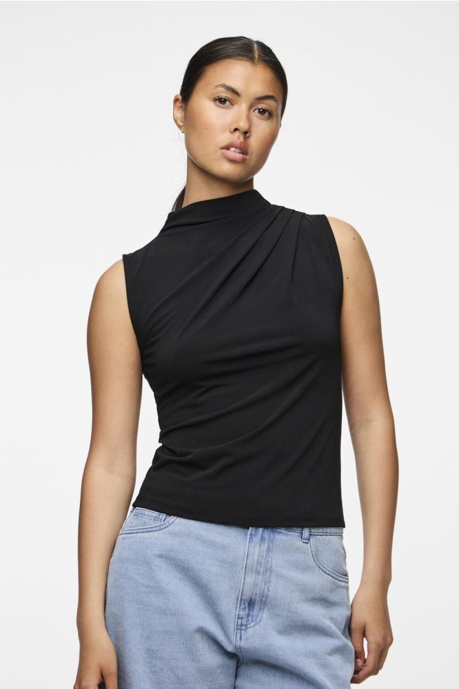 Pieces zwarte dames top | Model vooraanzicht