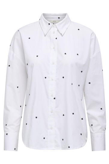 Jacqueline de Yong Blouse JDYNELLY L/S LOOSE SHIRT WVN 15330490 White/BLACK HEART