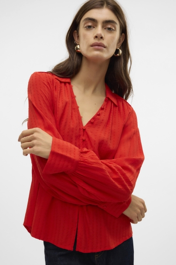 Vero Moda Blouse VMVIOLET L/S SHIRT WVN BTQ GA 10322447 FIERY RED