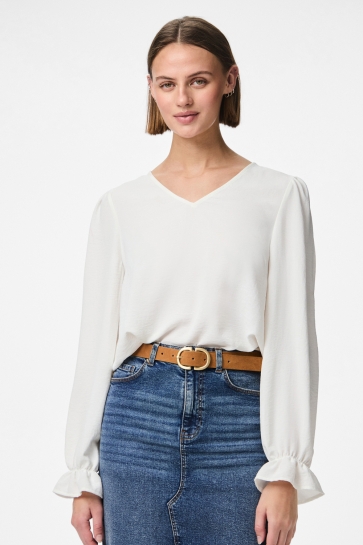 Pieces Blouse PCTIFFANY LS V-NECK TOP NOOS BC 17150984 CLOUD DANCER