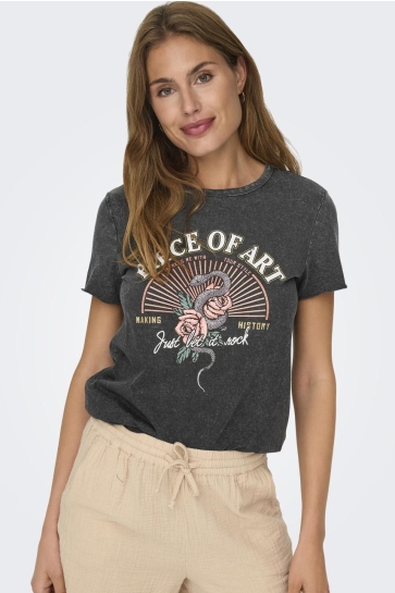Only T-shirt ONLLUCY LIFE REG S/S TOP JRS NOOS 15215721 BLACK/PIECE OF ART