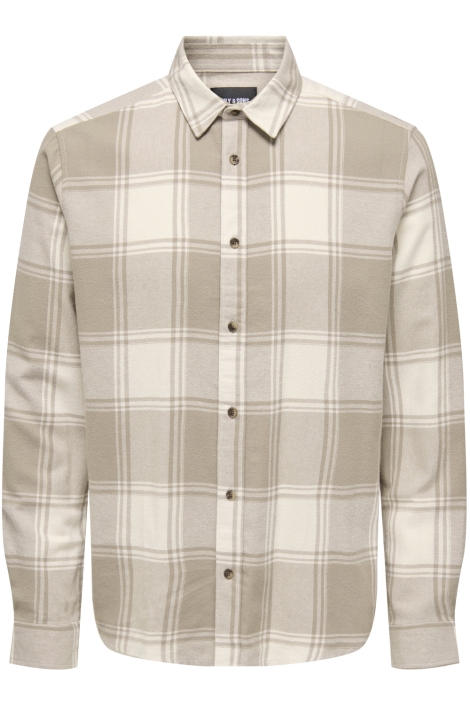 Only & Sons beige heren overhemd | Vooraanzicht