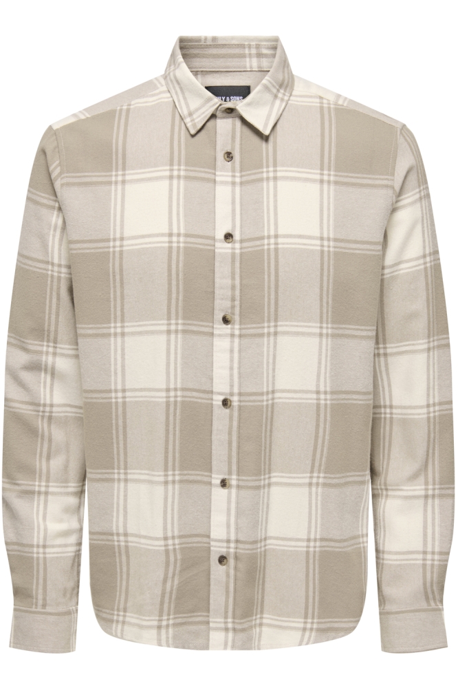 Only & Sons beige heren overhemd | Vooraanzicht