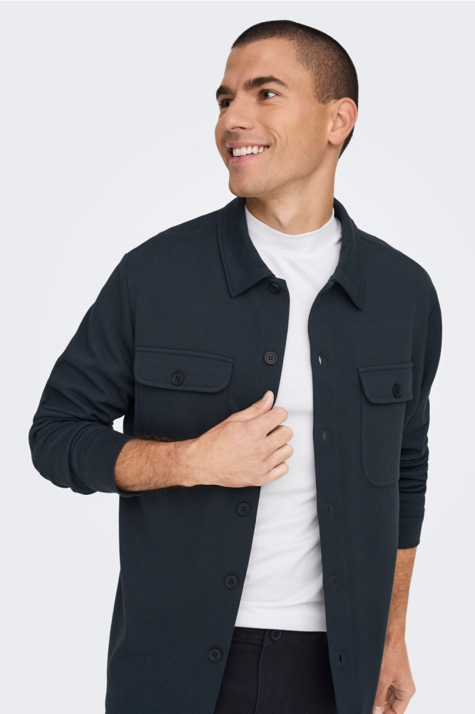 Only & Sons blauwe heren overhemd | Model vooraanzicht