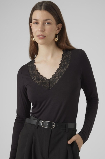 Vero Moda VMROSA LS V-NECK LACE TOP GA JRS NO 10298832 BLACK