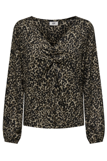 Jacqueline de Yong T-shirt JDYJULIA L/S V-NECK TOP JRS 15339280 SAVANNAH TAN/LEO