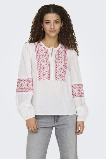 Jacqueline de Yong Blouse JDYLULU L/S EMBROIDERY SHIRT WVN 15345478 CLOUD DANCER/SKI PATROL