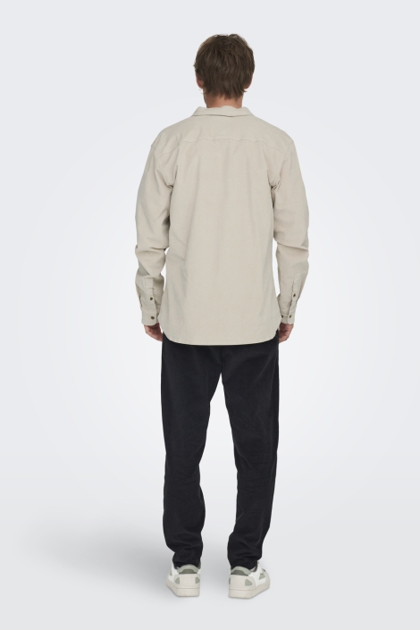 Only & Sons beige heren overhemd | Model achteraanzicht