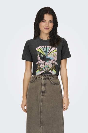 Only T-shirt ONLLUCY LIFE REG S/S TOP JRS NOOS 15215721 BLACK/GRATEFUL