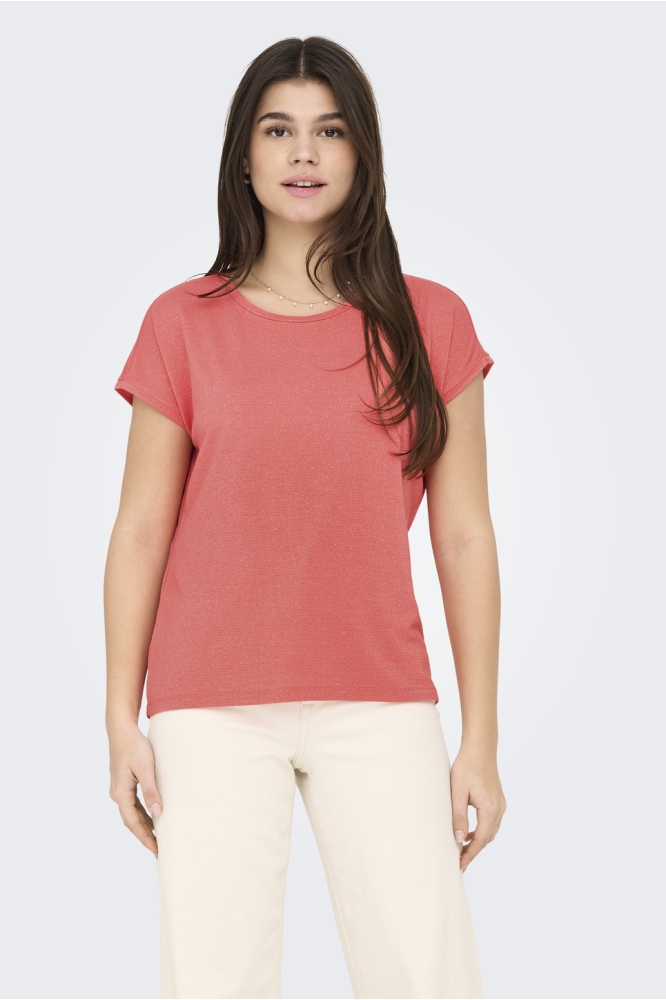 ONLCLAUDIA S/S GLITTER STRIPE TOP J 15318422 GEORGIA PEACH/GOLD LUREX