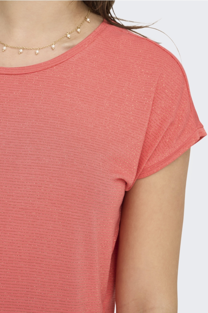 ONLCLAUDIA S/S GLITTER STRIPE TOP J 15318422 GEORGIA PEACH/GOLD LUREX