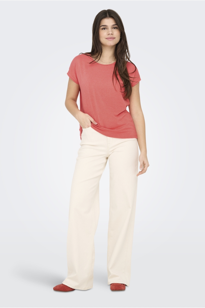 ONLCLAUDIA S/S GLITTER STRIPE TOP J 15318422 GEORGIA PEACH/GOLD LUREX