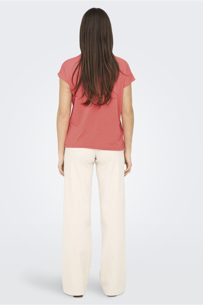 ONLCLAUDIA S/S GLITTER STRIPE TOP J 15318422 GEORGIA PEACH/GOLD LUREX
