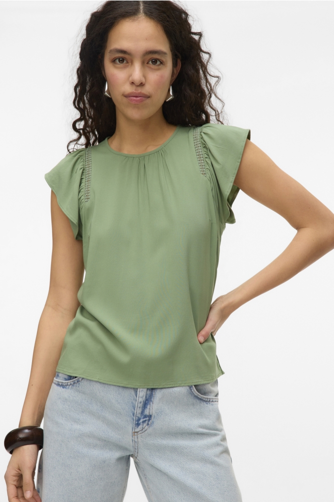 VMBELLA SS LACE TOP WVN GA NOOS 10325248 HEDGE GREEN