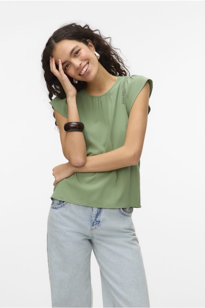 VMBELLA SS LACE TOP WVN GA NOOS 10325248 HEDGE GREEN