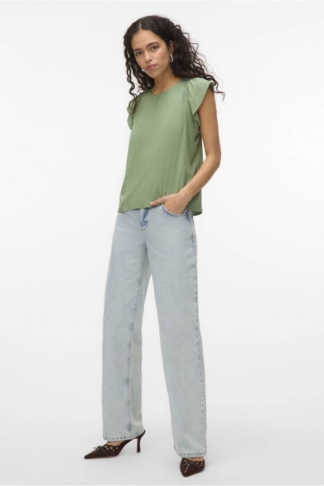 VMBELLA SS LACE TOP WVN GA NOOS 10325248 HEDGE GREEN