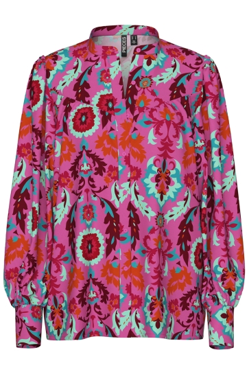 Pieces Blouse PCASHLEY LS SHIRT WVN D2D 17141357 Fuchsia Pink/GRAPHIC PINK