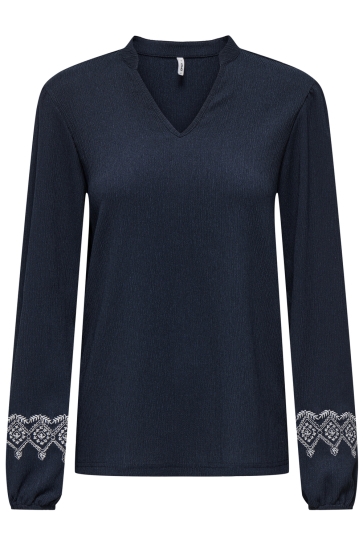 Only T-shirt ONLNANNA L/S EMBROIDERY BLOUSE JRS 15343558 Navy Blazer/Cloud Dancer