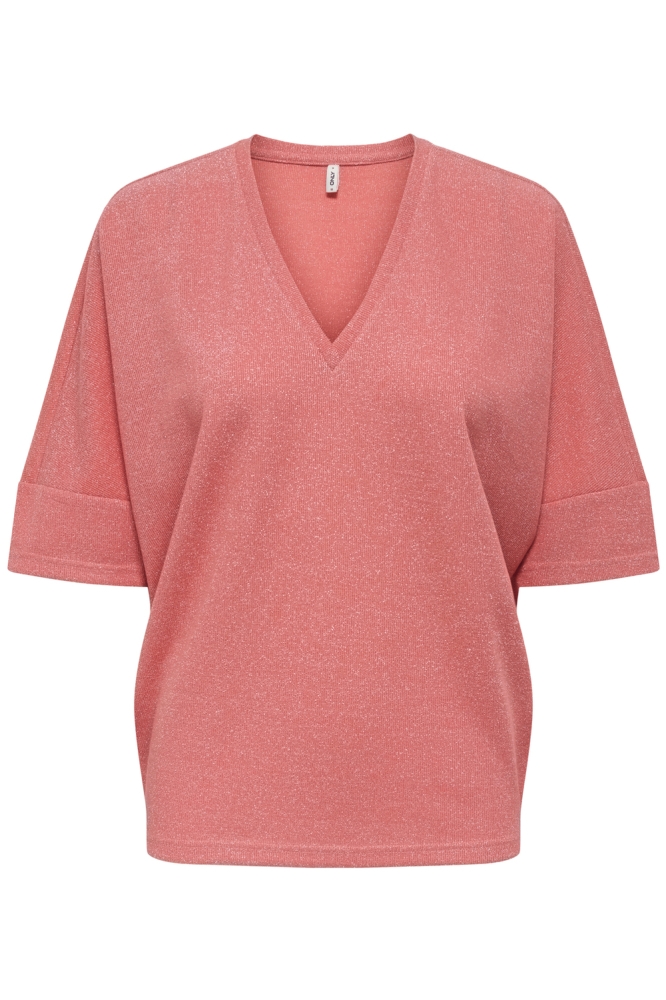 ONLIVY S/S GLITTER V-NECK TOP CS JR 15347713 DUBARRY/SILVER GLI