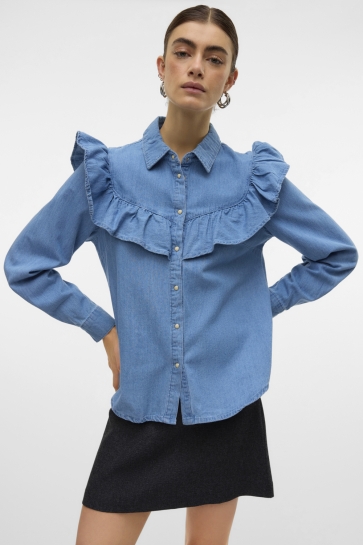 Vero Moda Blouse VMULI LS FRILL DNM SHIRT YO373 10326688 Light Blue Denim