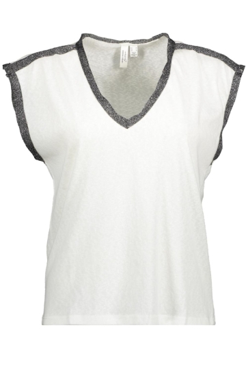 Vero Moda T-shirt VMBALDORA S/L V-NECK TOP JRS BTQ 10325291 SNOW WHITE/BLACK