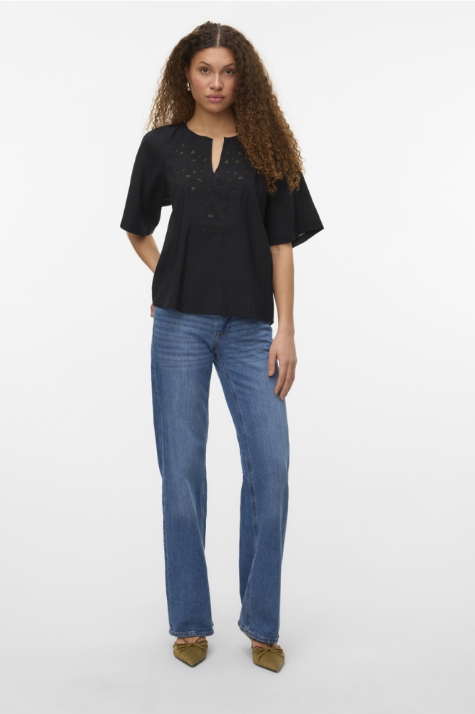 VMBRILEY 2/4 V-NECK EMB. TOP WVN BT 10328242 BLACK