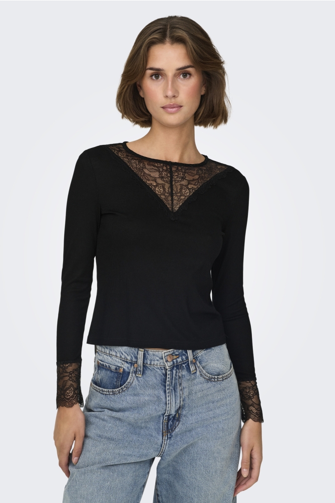 Jacqueline de Yong zwarte dames t-shirt | Model vooraanzicht