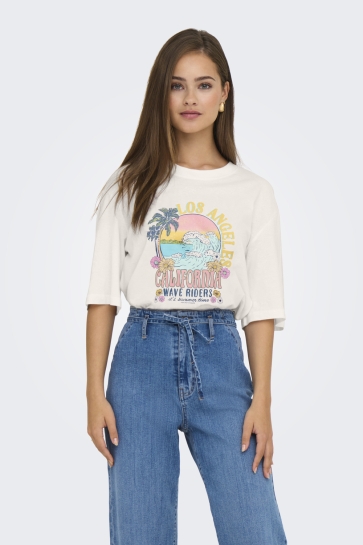 Jacqueline de Yong T-shirt JDYBENA S/S LOOSE FIT PRINT TOP JRS 15345725 CLOUD DANCER/LOS ANGELES